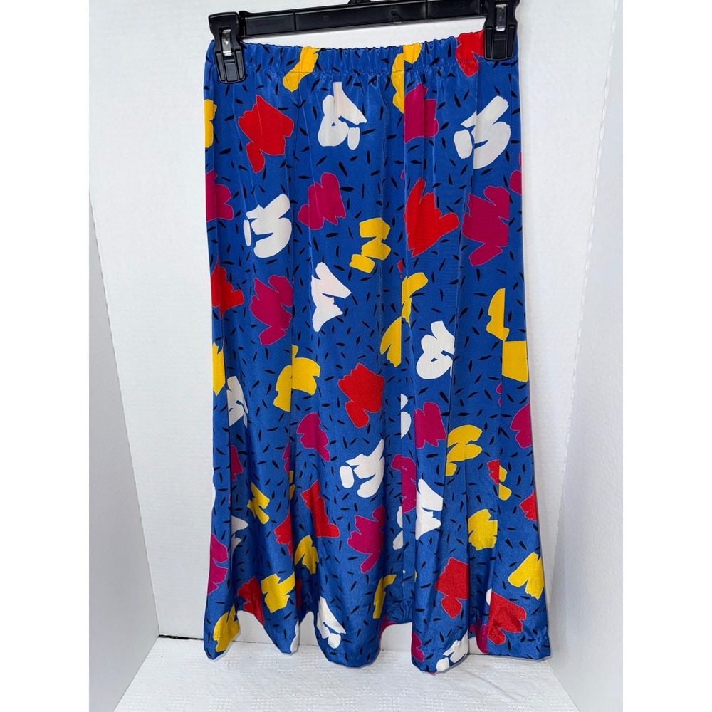 Vintage 80s Print Skirt Womens Small Blue Red Yellow White Colorful USA Made